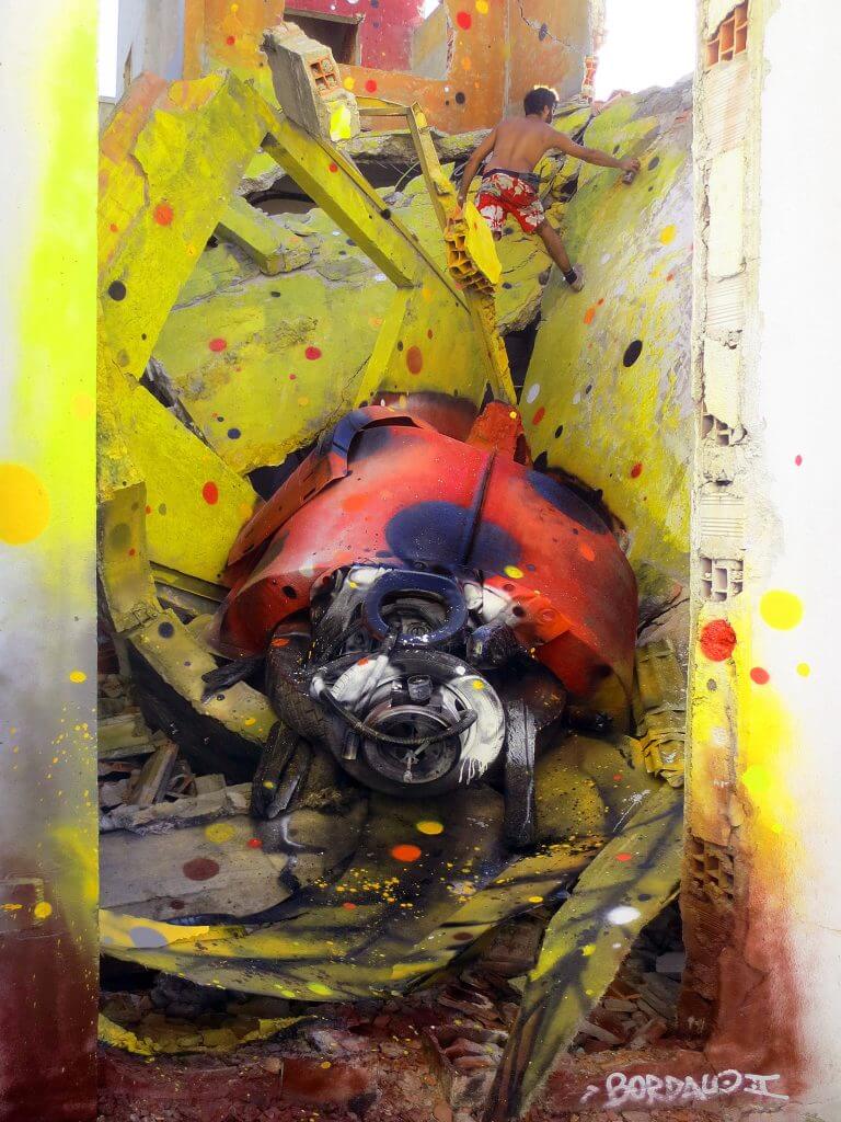 Early Bordalo II trash animal, lady bird