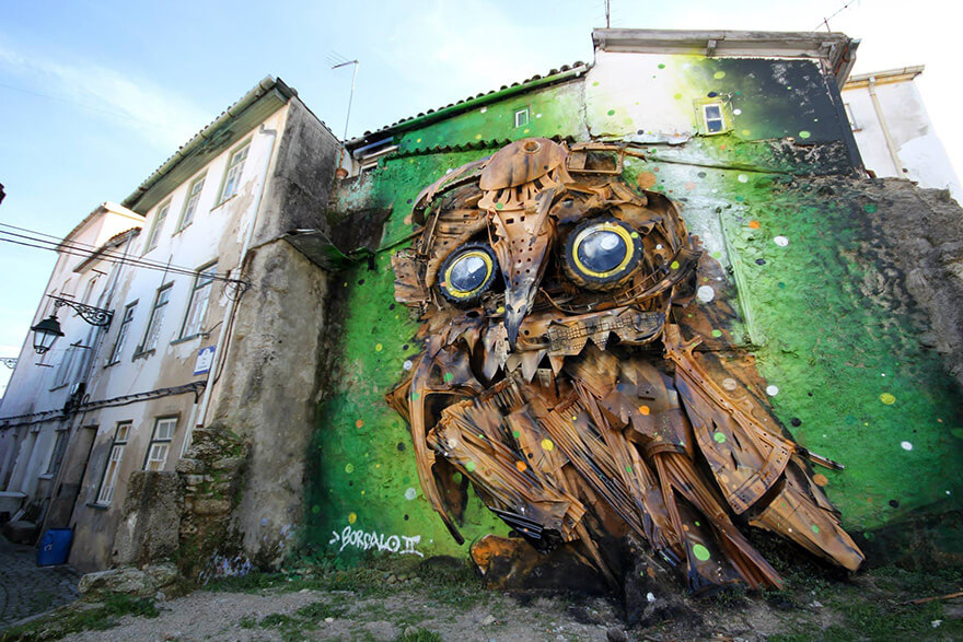 Bordalo II Neutral Big Trash Animal made from discarded materials