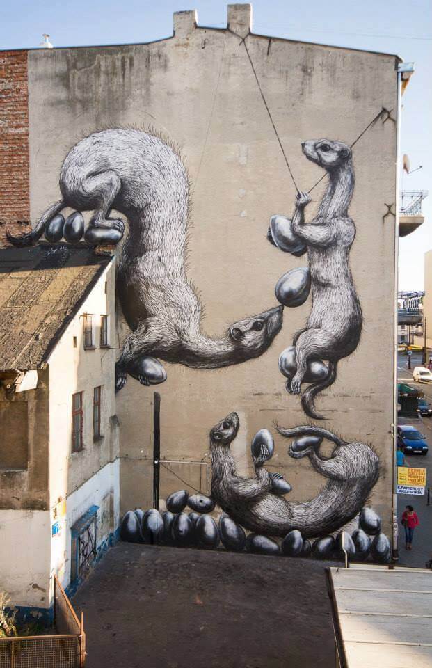 ROA, Urban Forms street art gallery, Lodz, Poland.