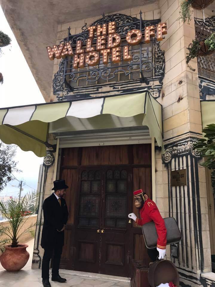 Banksy Walled off Hotel entrance, Bethlehem 2017
