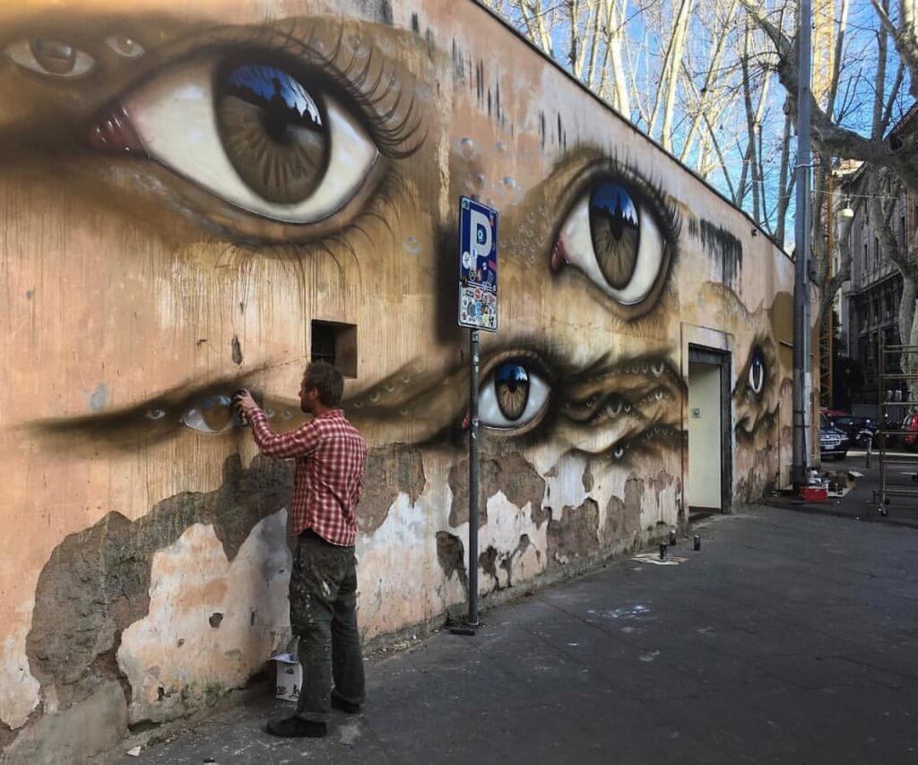 My Dog Sighs 540 eyes mural Rome Forgotten Project 2018