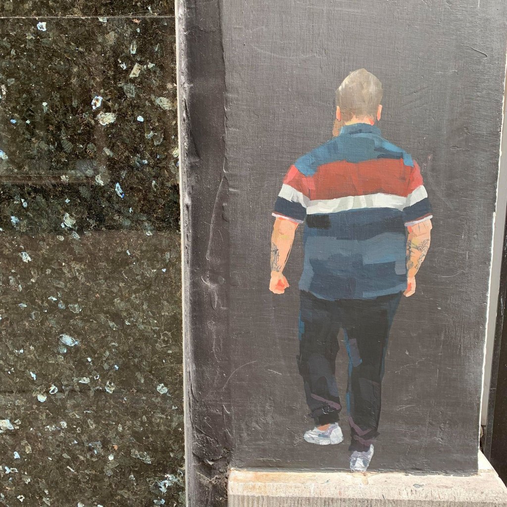 Helen Bur small figures walking away painting