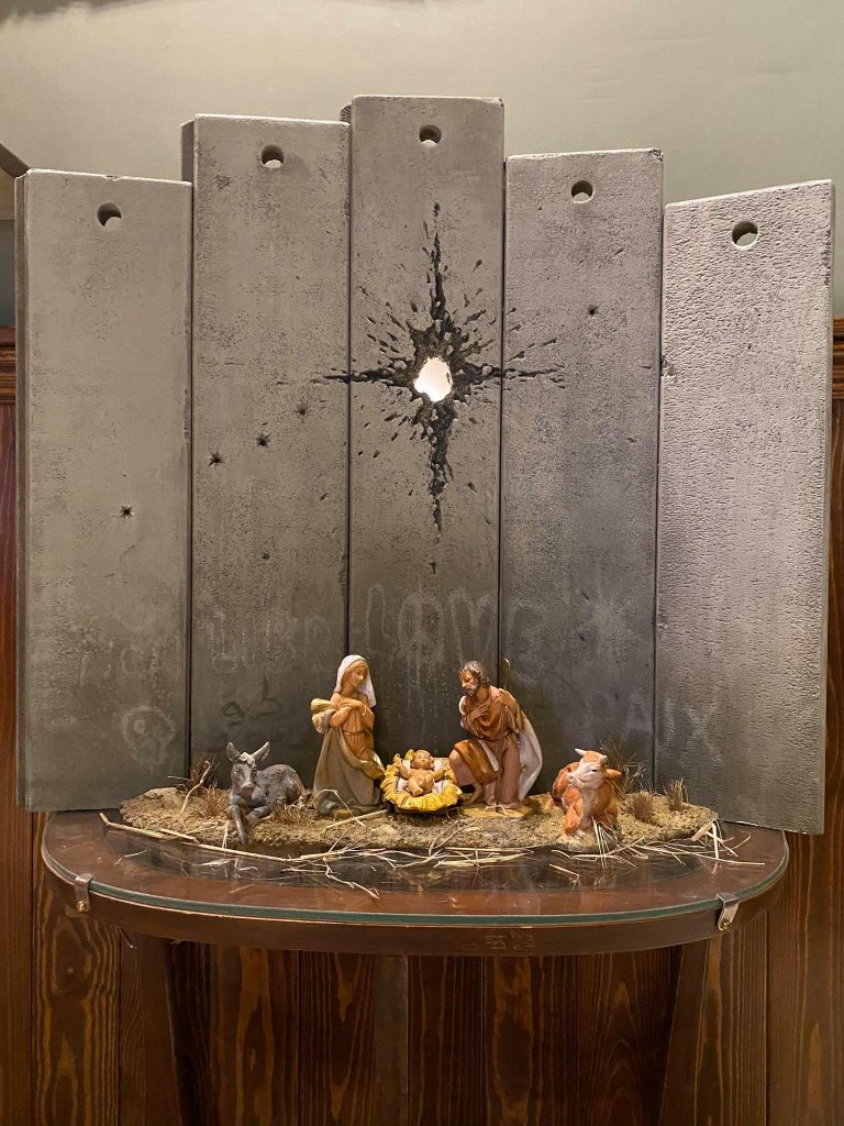 Banksy's Scar of Bethlehem Nativity scene 2019. Image copyright GraffitiStreet