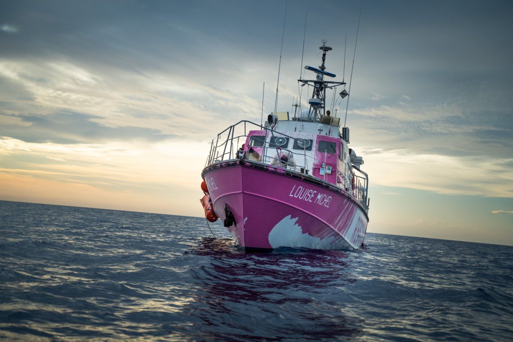 Banksy's rescue boat 'MV Louise Michel' saving lives of refugees in the Mediterranean. Photo courtesy of Louise Michel 2020