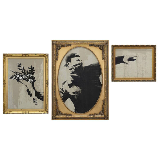 Banksy - GDP Flower Thrower Triptych (Grey) (Signed)