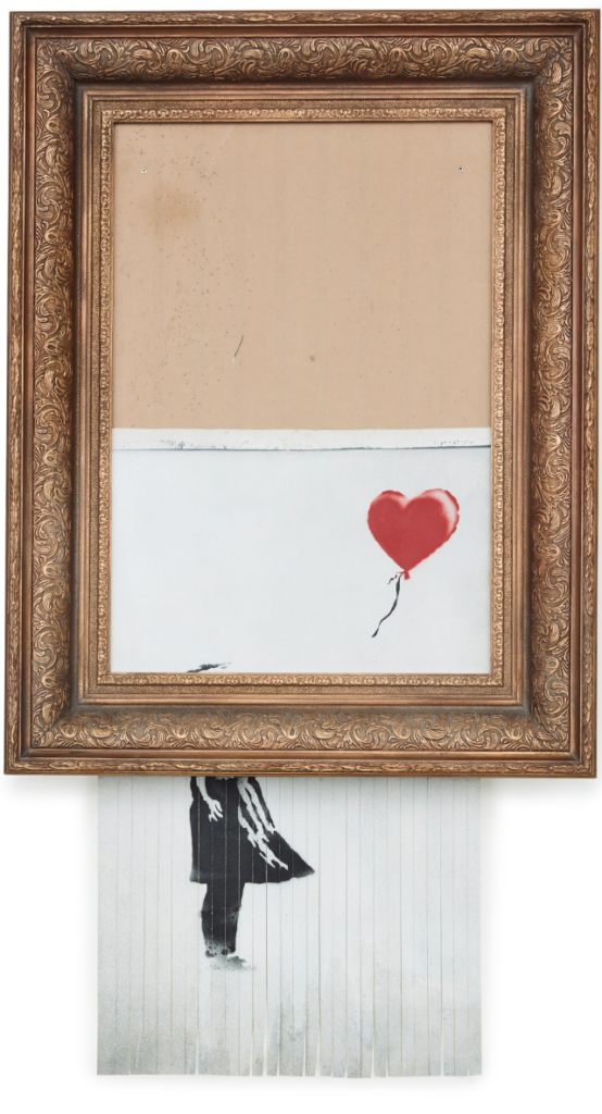 Banksy auction results artwork Love Is in the Bin at Sotheby’s London after self-shredding performance.