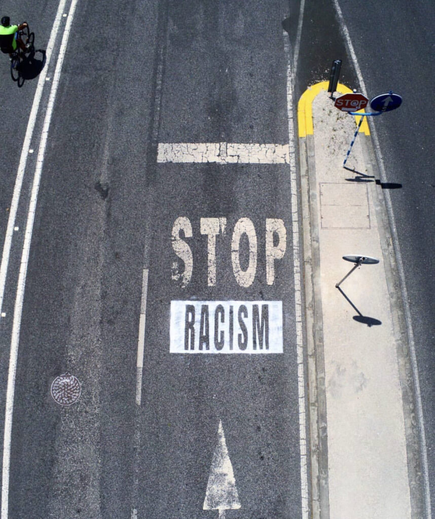 Bordalo II Stop Racism street art intervention