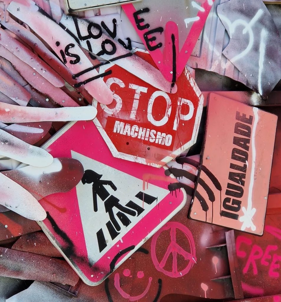 Bordalo II stop machismo artwork for women's rights