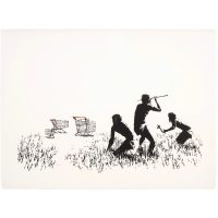 Banksy Trolleys black and white screen print Pest Control authenticated GraffitiStreet