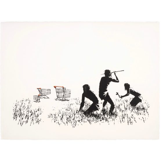 Banksy Trolleys black and white screen print Pest Control authenticated GraffitiStreet