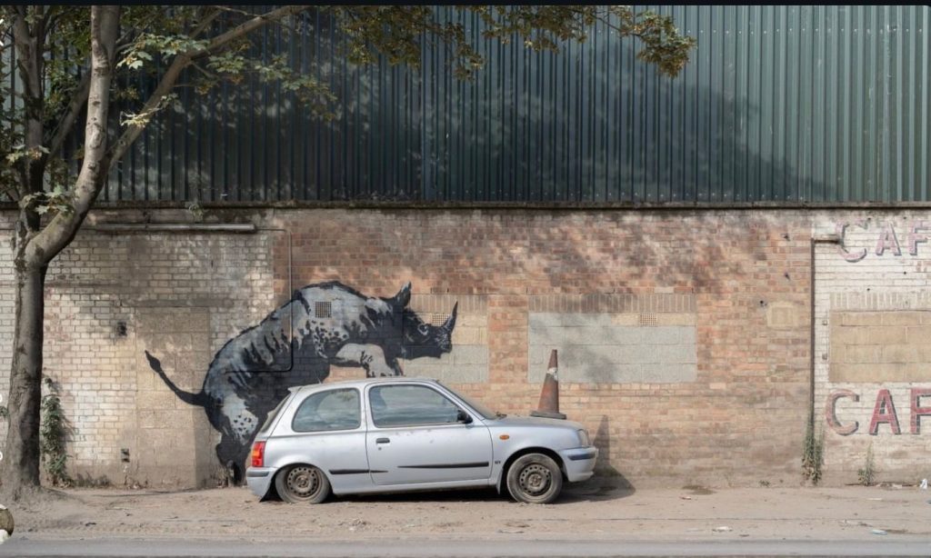 Banksy rhinoceros mural in Charlton London