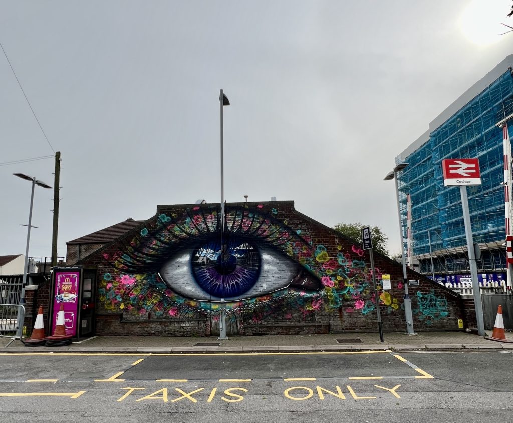 My Dog Sighs reflective eye mural Cosham Portsmouth 2024