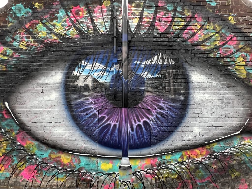 My Dog Sighs reflective eye mural Cosham Portsmouth 2024
