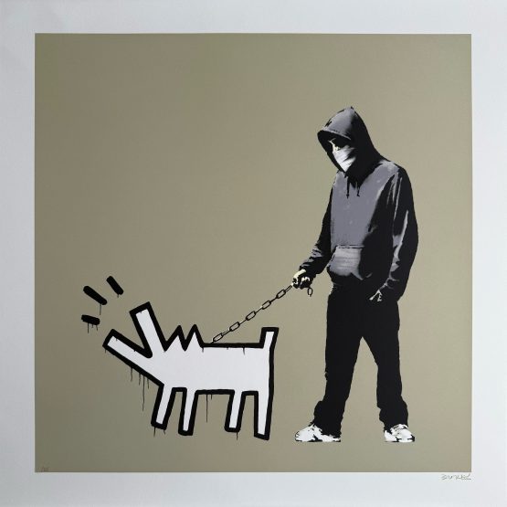 Banksy Choose Your Weapon khaki screen print Pest Control authenticated GraffitiStreet