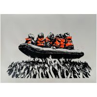 Banksy Migrant Boat Glastonbury 2025 two colour screen print recycled paper GraffitiStreet