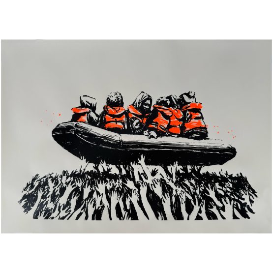 Banksy Migrant Boat Glastonbury 2025 two colour screen print recycled paper GraffitiStreet