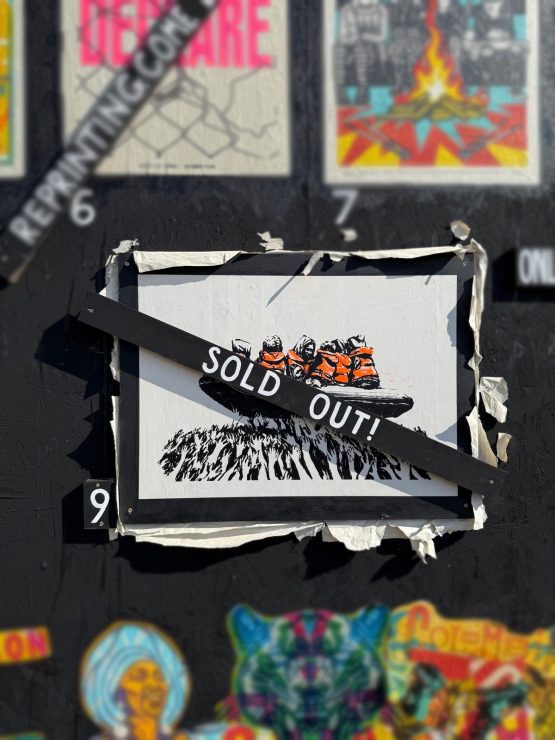 Banksy Migrant Boat Glastonbury 2025 two colour screen print recycled paper GraffitiStreet