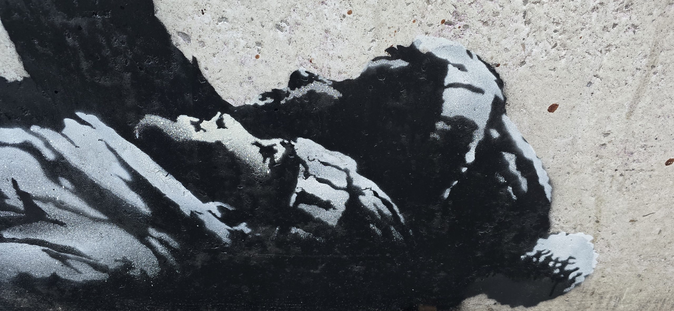 CLOSE UP Banksy Christmas mural London photographed near Centre Point