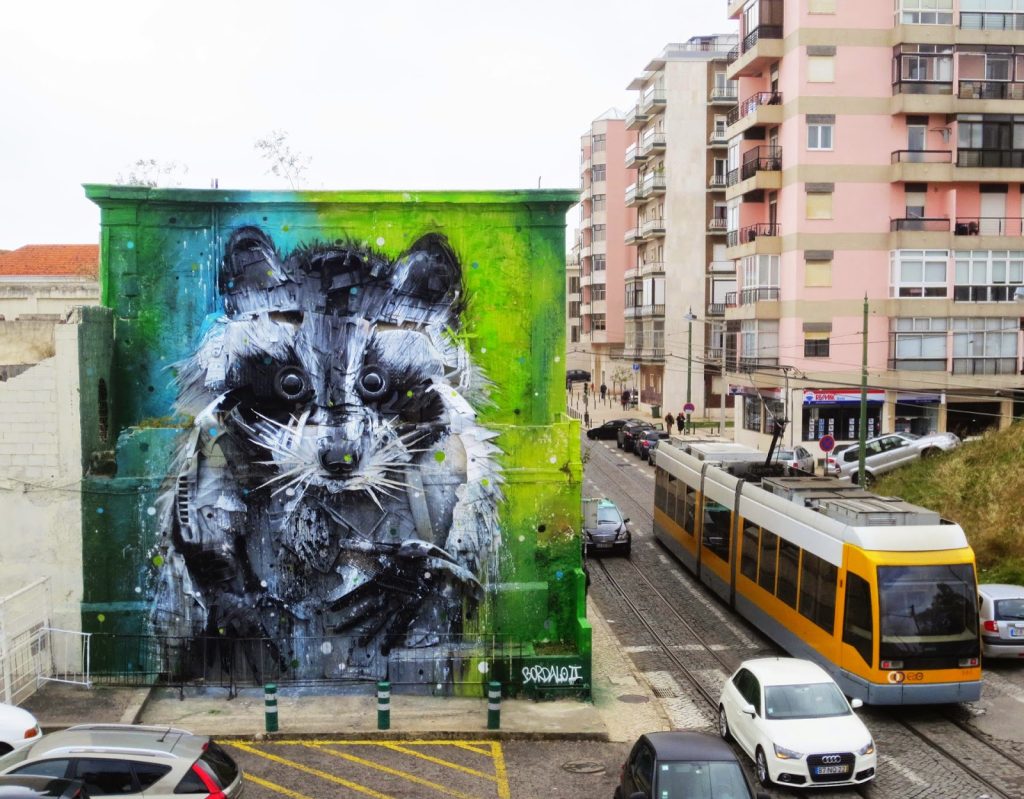 Bordalo II original Big Raccoon in Belém Lisbon 2015