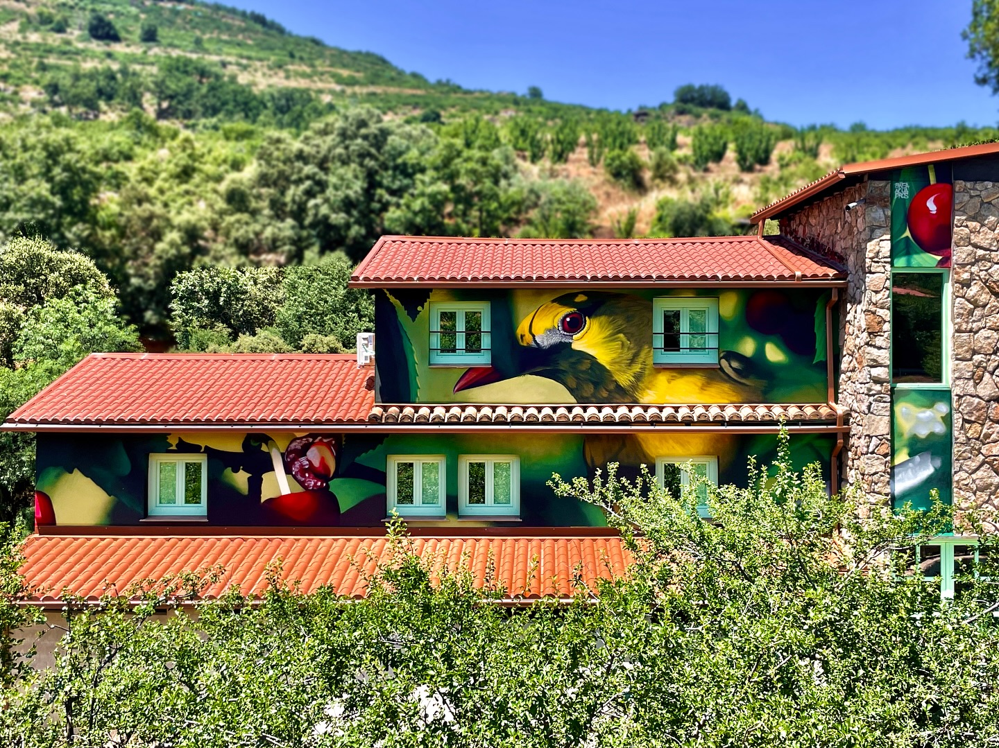 Brea Acuadros mural exterior view in Valle del Jerte rural landscape