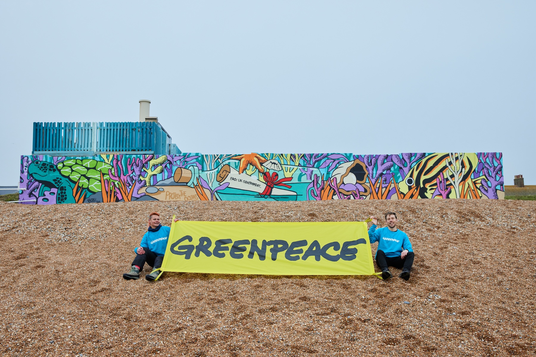 Greenpeace unveils Richt's mural in St Leonards-On-Sea, East Sussex for the High Seas Treaty coming into force.