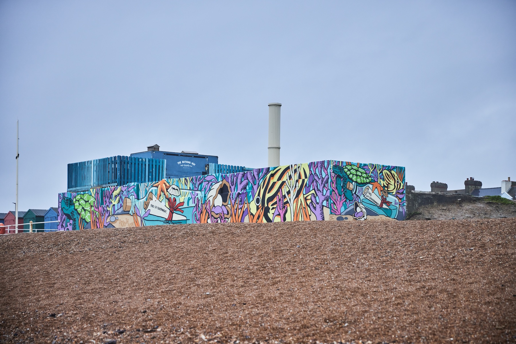 Ocean protection mural by artist Richt painted on a coastal wall