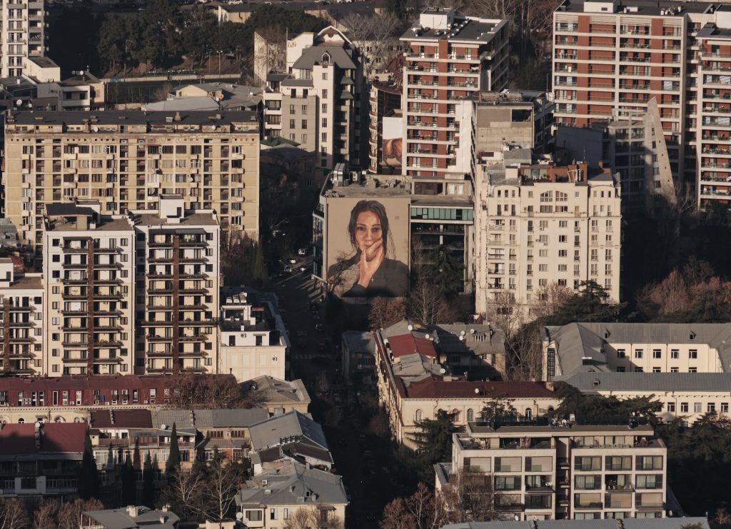 Maclaim mural Mariam Tbilisi aerial view in Vake district, Tbilisi