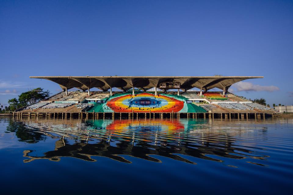 Wide view of HOXXOH Miami Marine Stadium 2016 stadium seating artwork