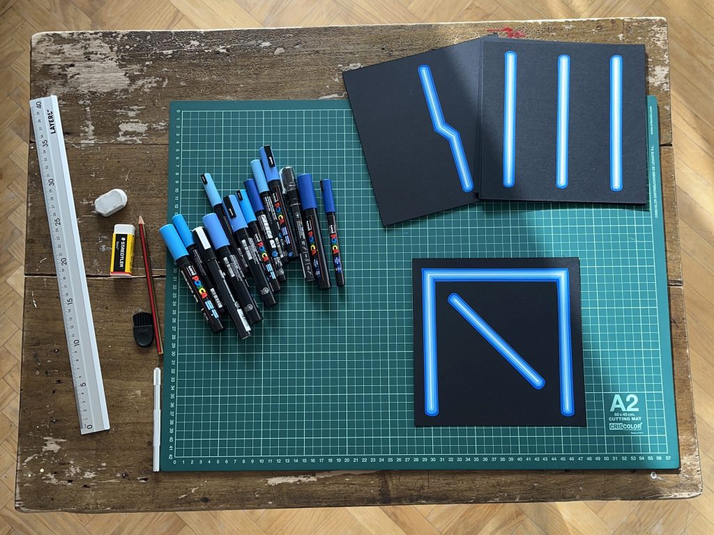 Blue Signal /26 Spidertag abstract signal composition Fabriano paper