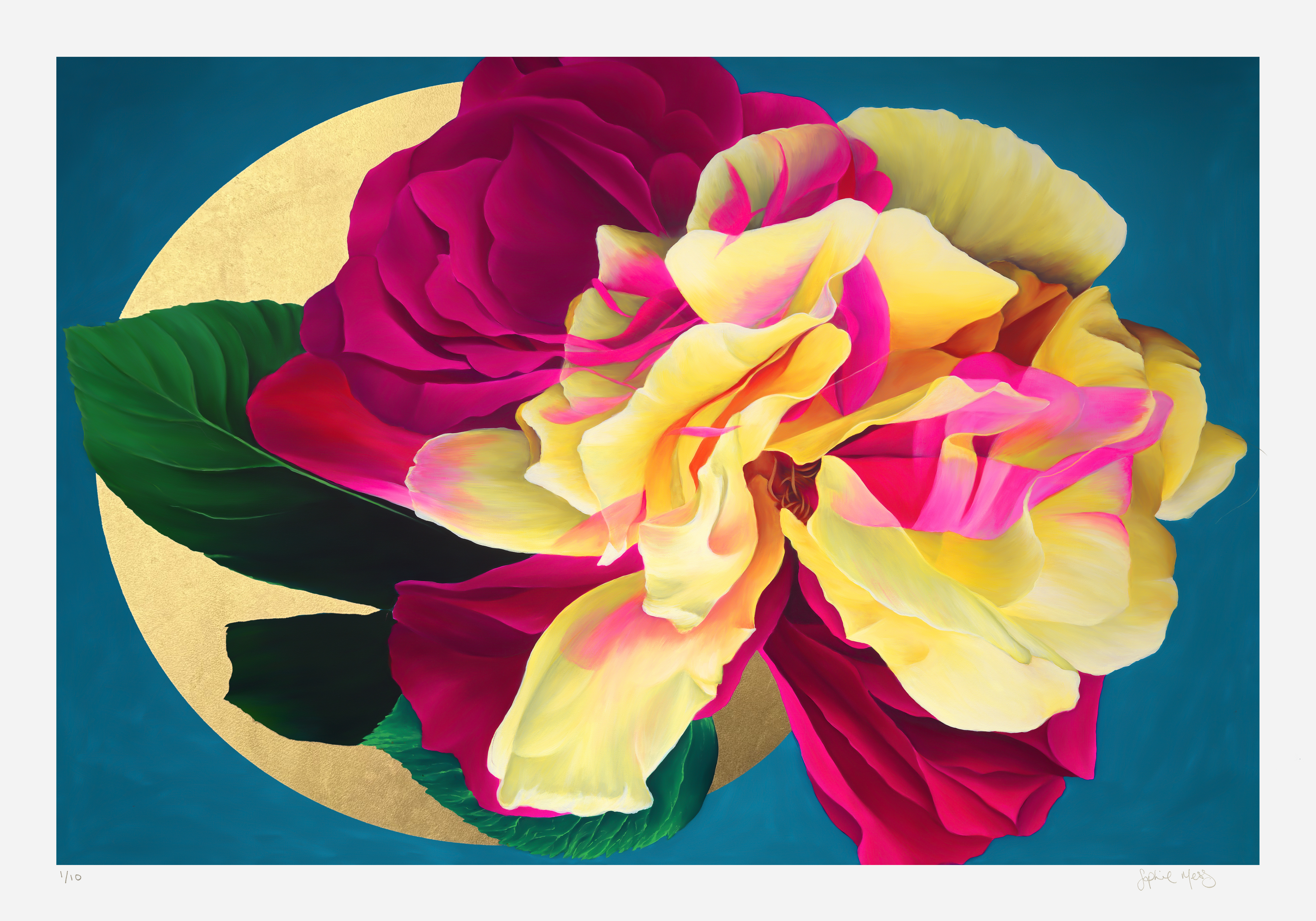 Nebula Rose 24ct gold leaf limited edition print by Sophie Mess