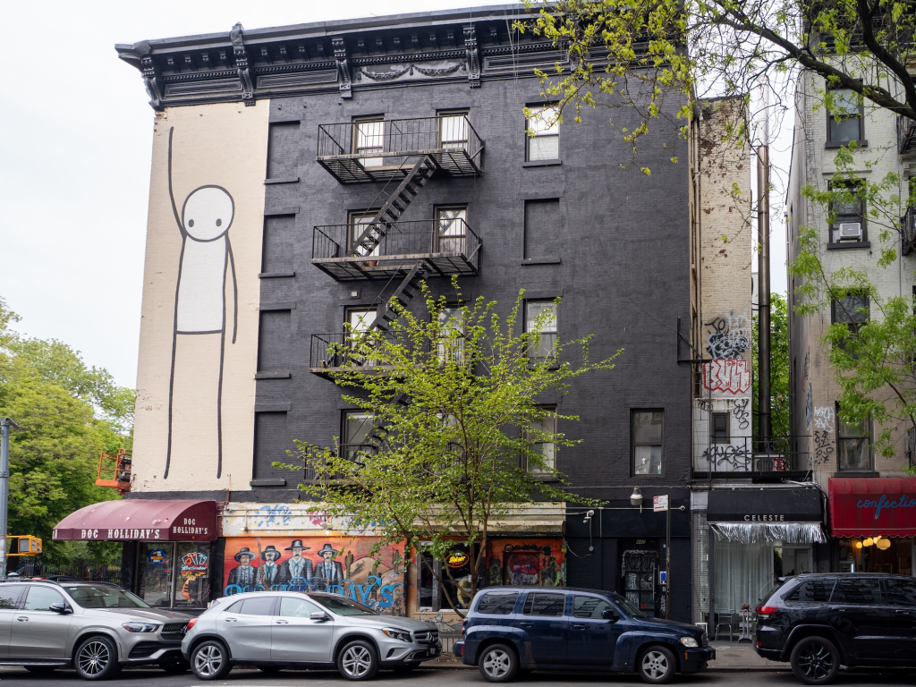 STIK Liberty mural during renovation East Village