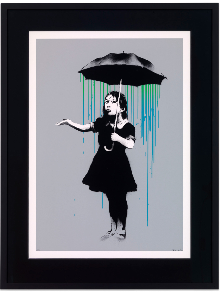 Banksy Nola AP blue green screen print Pest Control authenticated GraffitiStreet