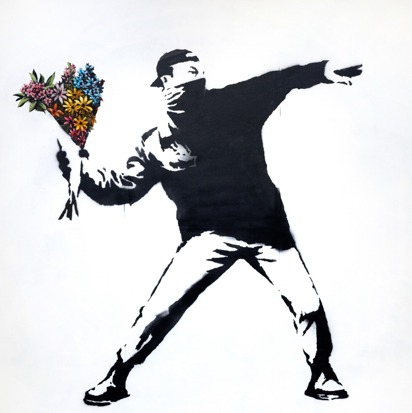 Banksy’s Love Is In The Air (Life Size) canvas offered at Sotheby’s London in 2026