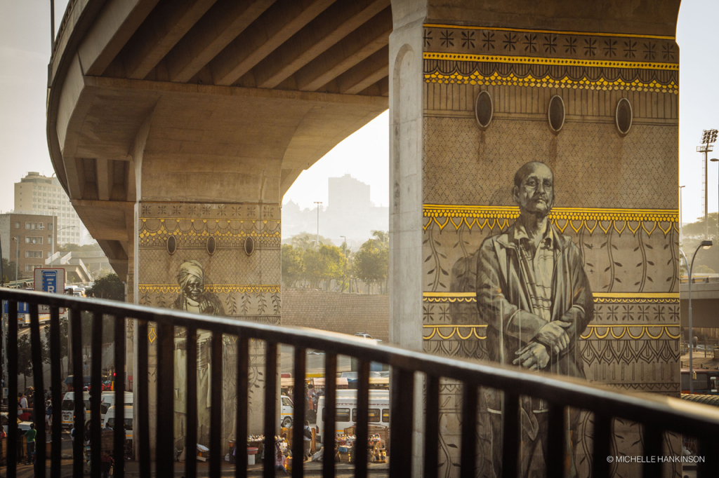 Faith47 Warwick Triangle murals beneath the N3 viaduct in Durban, South Africa, 2014