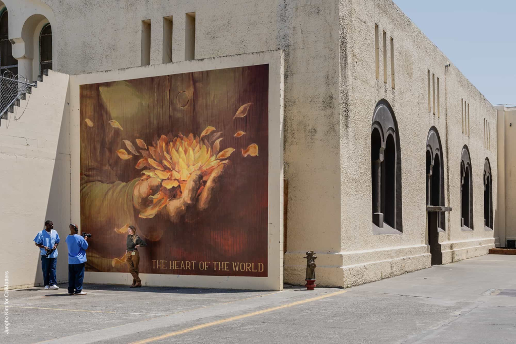 Faith47 mural inside San Quentin as part of the Chiaroscuro Art Initiative