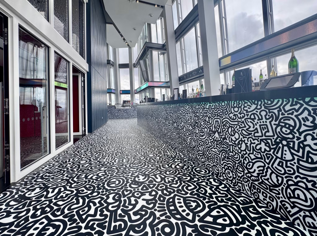 Mr Doodle transforms Level 69 of The View from The Shard with his signature hand-drawn characters. Mr Doodle / Photography: Morgan Davies